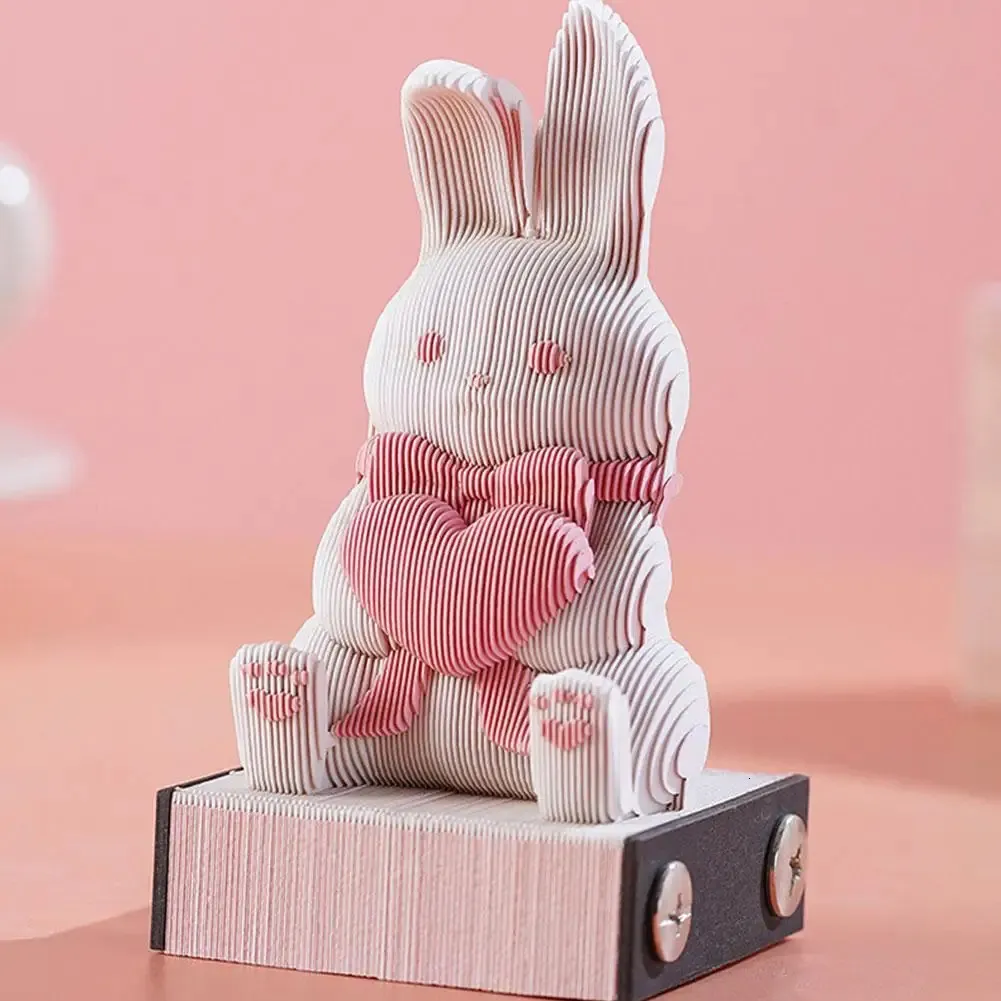 OmoShiroi Block 3D Notepad Söt kaninanteckningar Three-Dimensional Rabbit Memo Papps Notes Kawaii Desk Decoration Accessories 240411