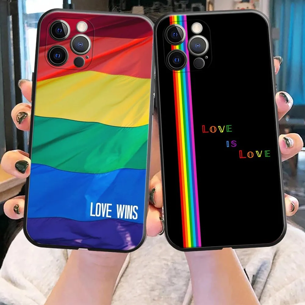 Sirphire Rainbow Phone Case Xr Gay Pride Rainbow Silicone Phone Case  Half-Wrapped Cover For