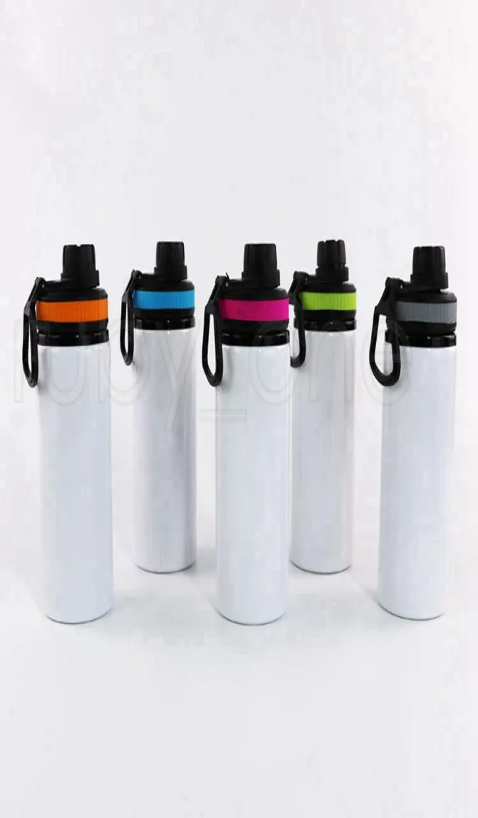 Garrafas de água em branco de alumínio de sublimação 600 ml Tolhas de chaleira resistente ao calor Esportes de copos de capa branca com alça Sea RRC3741896