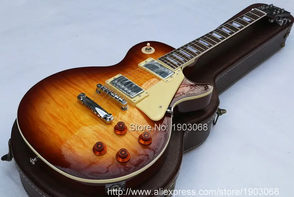 Kabler Uppgradering av anpassad butik 1959 R9 Tiger Flame LP Electric Guitar Standard LP 59 Electric Guitar utan hård fall gratis frakt