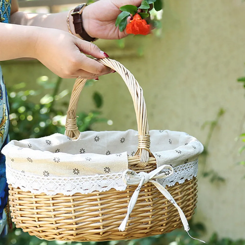 Handgjorda vävda picknickkorg förvaringskorg halm korg rotting trädgård blomma växt mat korg för familjesammanträden camping