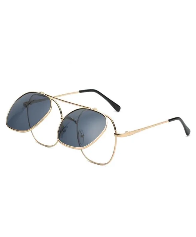 2020 trendy fashion sunglasses for men and women metal square designer frame flip up glasses unisex vintage eyewear uv4008023371