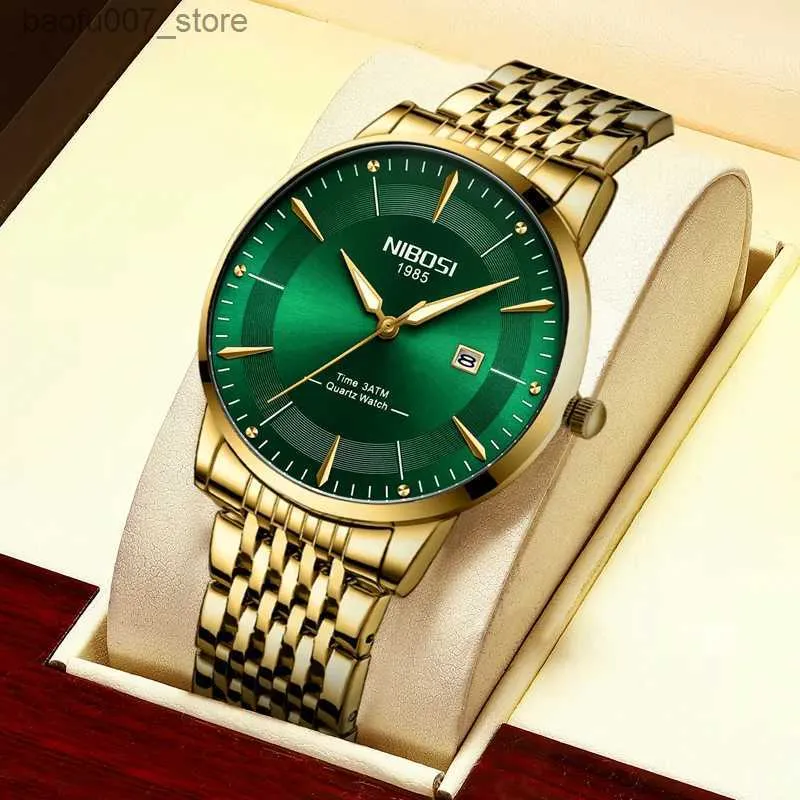 Armbandsur Nibosi 2024 Topp lyxig Simple Quartz Mens Luminous Waterproof Calendar Business Wrist Reloio Masculino