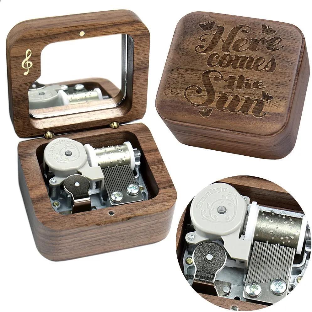 Sinzyo Here Comes The Sun Hand Cranked Walnut Wood Music Box