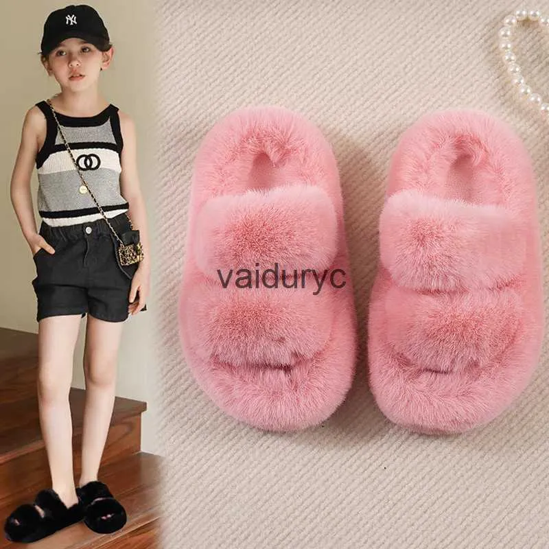 Slipper Girls Plush Pantoffeln 2023 Neue externe Wear Childrens One Word Girl Fashion Prinzessin coole Baumwolle Trendy H240411