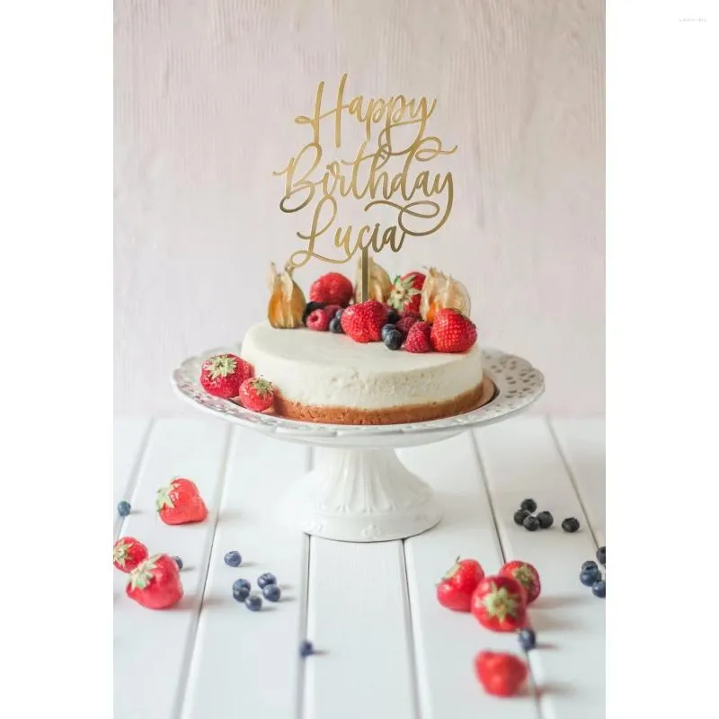 Forniture per feste Personalizzate Topper di torta di compleanno / Script personalizzato per compleanni e argento dorato personalizzabile