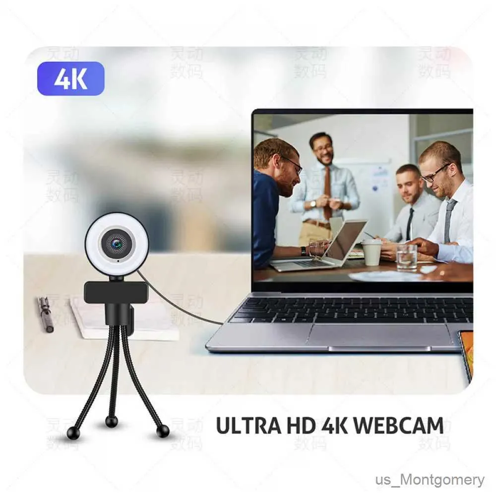 Webcams 4K Webcam/2K Full HD -webcamera met microfoon LED -vullamp usb Web Cam roteerbaar voor pc -computer laptop voor live streamen