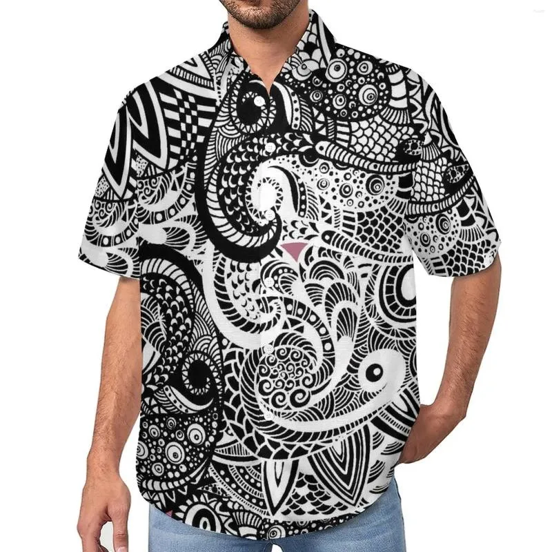 Camisas casuales para hombres camisa de vacaciones vintage vintage en blanco y negro hawaii hombres blusas divertidas mangas cortas diseño tops gran tamaño