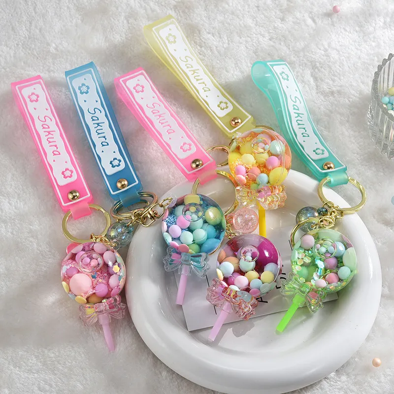 Oil Liquid Lollipop Keychain Quicksand Snowflake Glitter Acrylic
