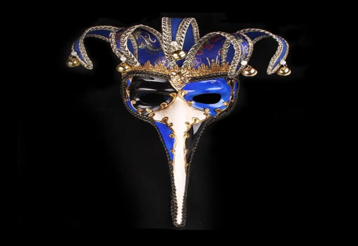 Fashion Long Nose Upper Half Face Mask with Bell Handmade Party Mask Ventice Style Red Blue Black DEC3367430470