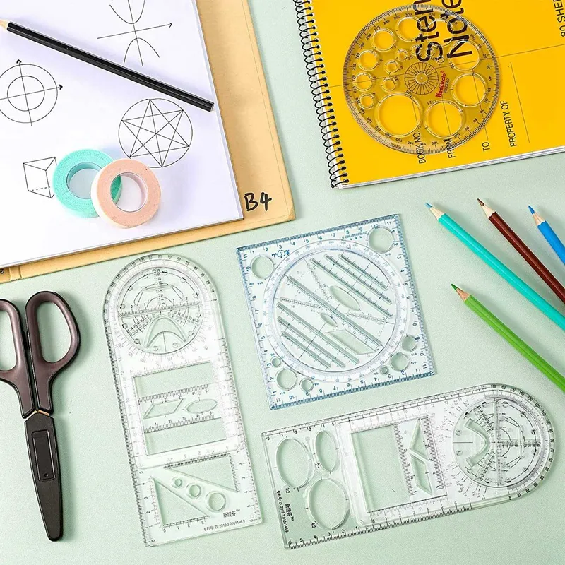 8pcs Ruler Geometric Ruler Measuring Drawing Rulers for Math, Student, School, and ...
