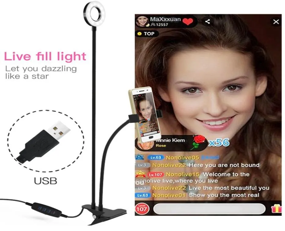 Luz de anel de selfie com suporte para telefone celular Stand para transmissão ao vivo Ubeesize LED CAMOM Iluminação ACC0175796125