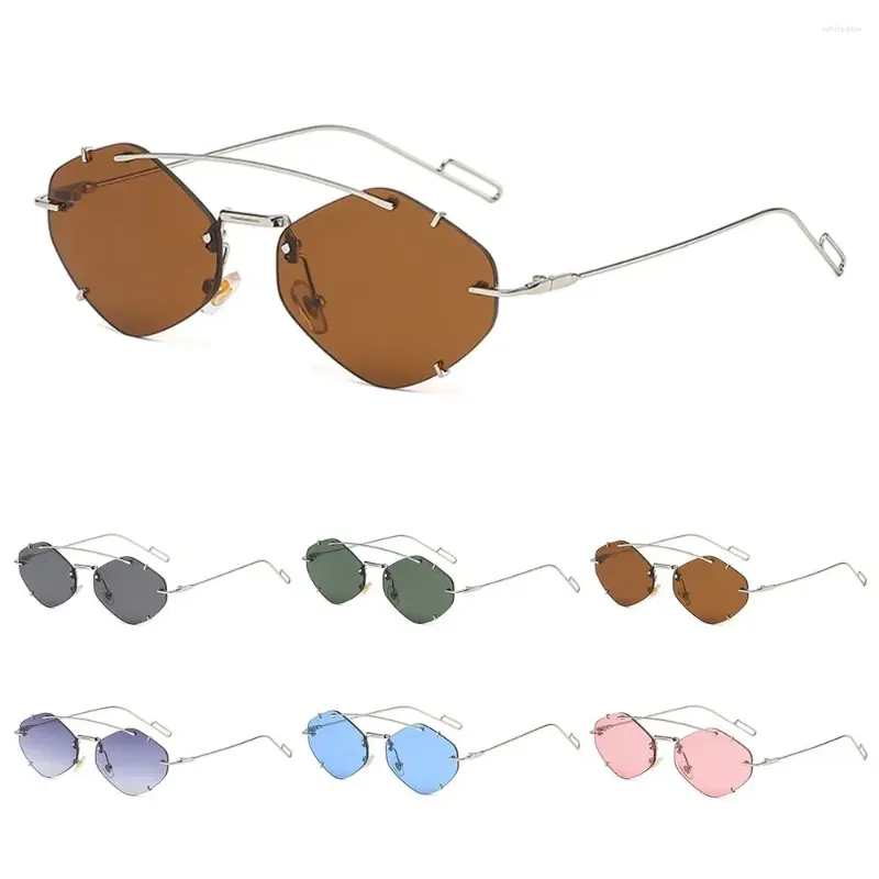 Sunglasses Retro Hexagon Vintage Trendy UV400 Protection Rimless Sun Glasses 2000s Shades Beach/Travel/Streetwear