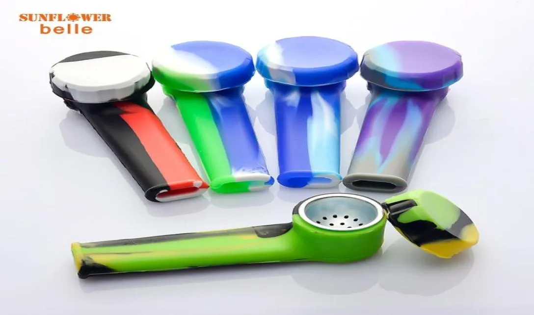 Smoking Colorful silicone hand pipe with metal bowl and silicon cap dab rig Hookah Bongs9545098