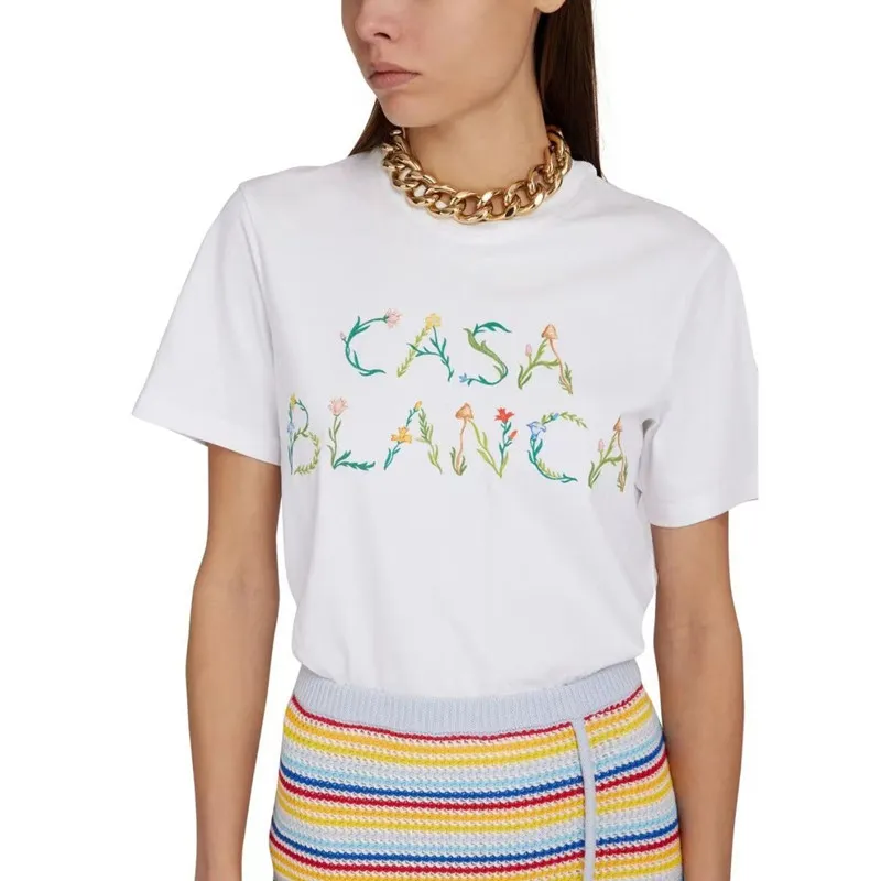 夏のコットンショートスリーブTシャツ男性女性スウェットシャツレターダイヤモンド刺繍乗組員TシャツCASA BLANCAデザイナーTシャツレディースプルオーバーシャ​​ツ