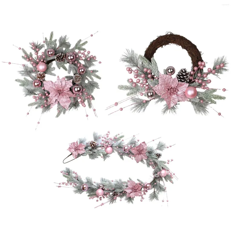 Decorative Flowers Artificial Christmas Wreath Farmhouse Door Ornaments Front Holiday Garland For Festival Home Garden