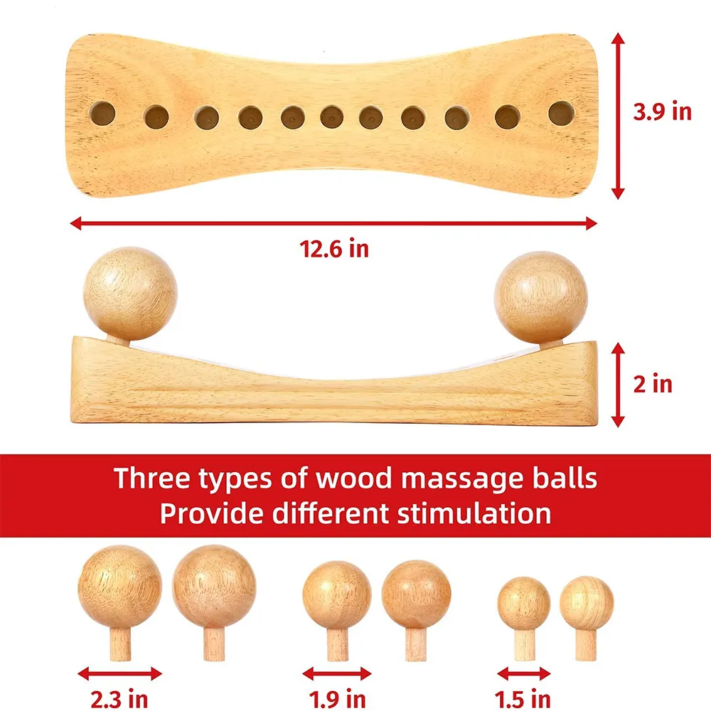 1 strumento di massaggio in vita in legno per pc, strumento di rilascio muscolare PSOA in legno, strumento di massaggiatore di punti grilletto, strumenti di massaggio per terapia in legno domestico