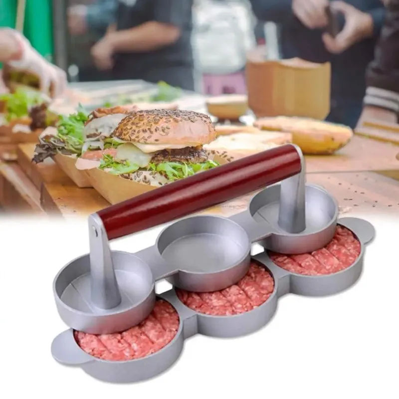 Hamburger Maker Triple Burger Press شكل مستدير من شرائح الطهاة غير لاصقة من اللحم اللحم البقري اللحم البقر