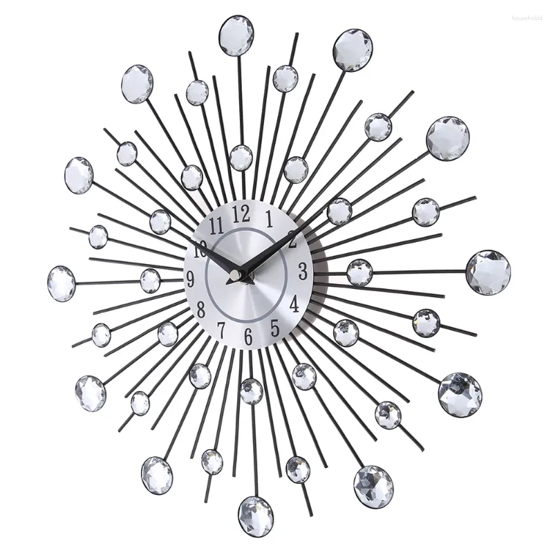 Wall Clocks 33cm Round Quartz Movement Hanging Decoration Clock Battery Powered Jeweled Artistic Background For Living Room