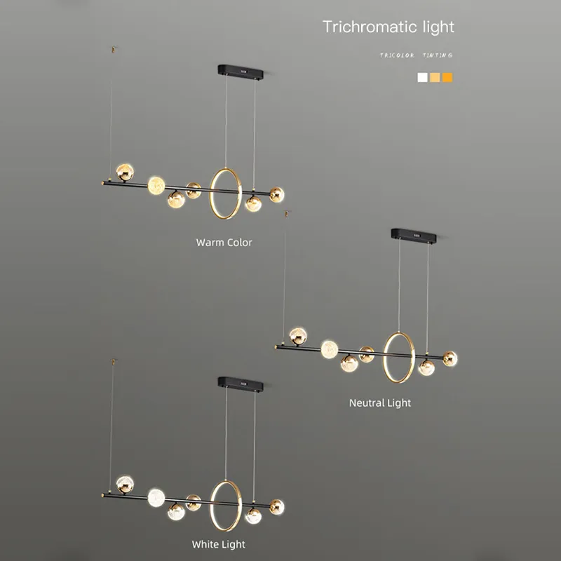 Nieuwe moderne eenvoudige stijl LED -kroonluchter voor eetkamer keukenbar slaapkamer woonkamer plafondlamp lang gouden bal hanglampje licht