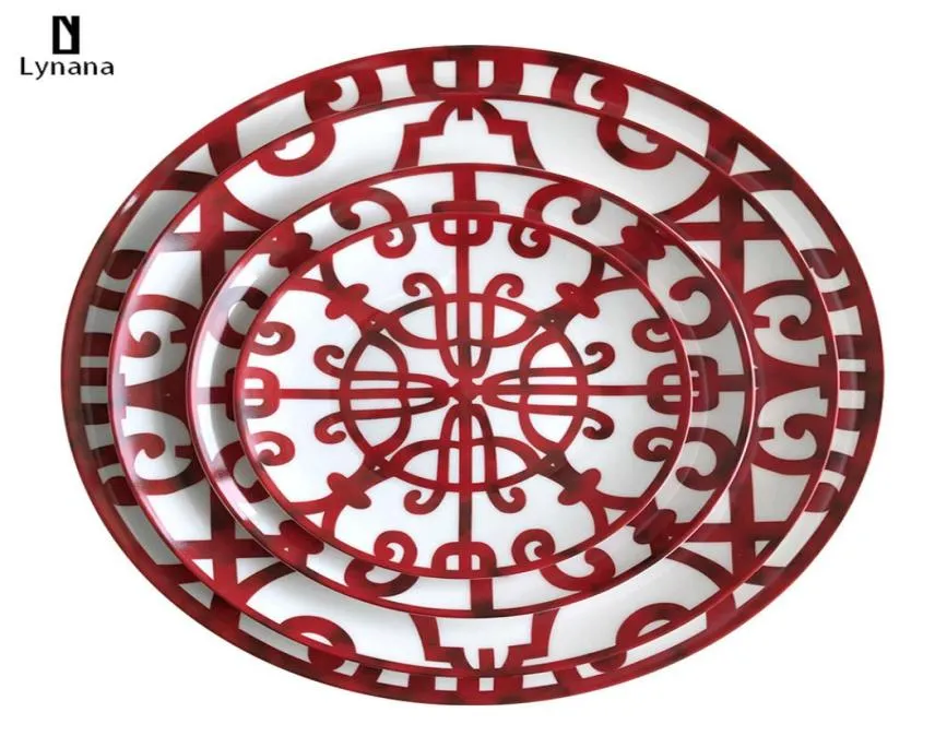 Assiette en céramique Plavage à la main Red Art Creative Round Ins Style Table Varelle H Plaques de dîner Plaques Charger pour le mariage Pasta1626394