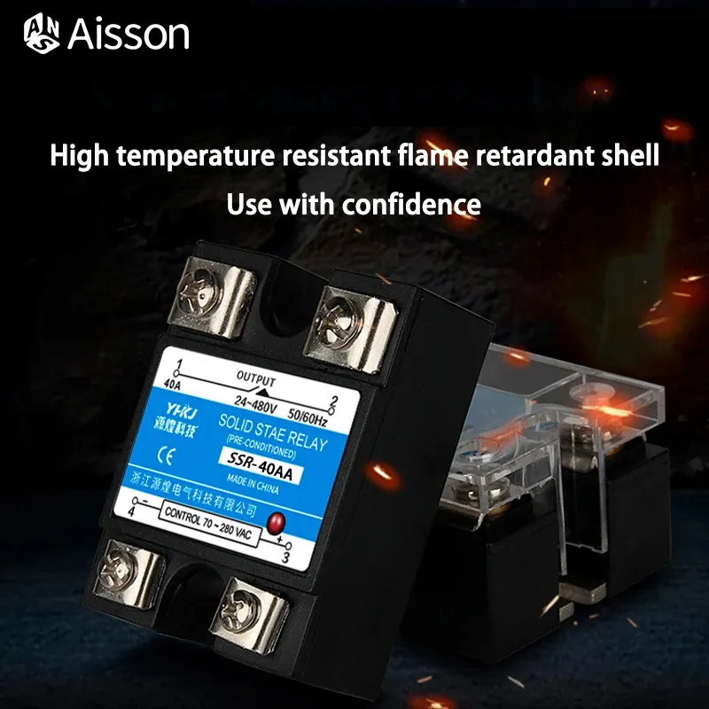 SSR-10AA 25AA 40AA Single Phase AC Controlled AC SSR Solid State Relay With Plastic Dust Cover Heat Sink 220V 10A 25A 40A