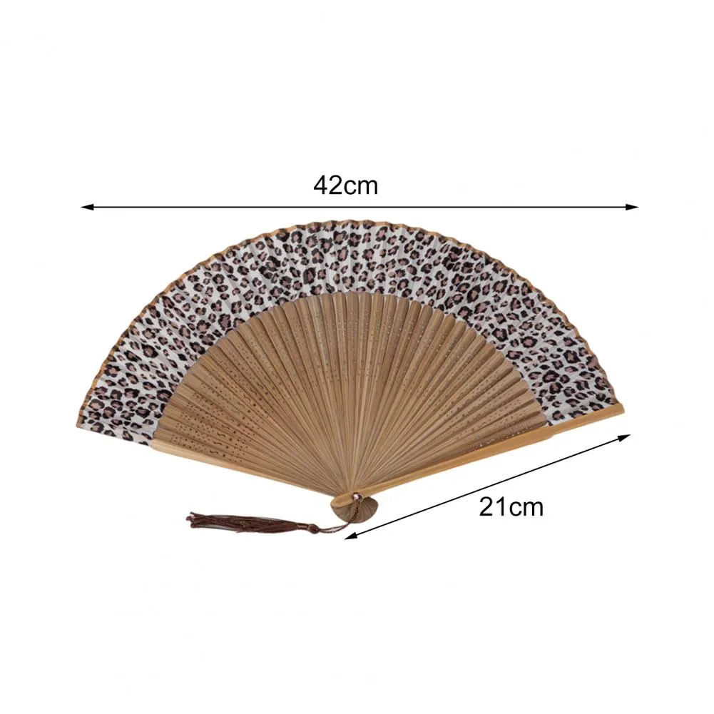 Gant Leopard Print Blossom Print Wand Hand Fans Flower Print Vintage Fan White Polyester Fans Summer Girls Fan Fan