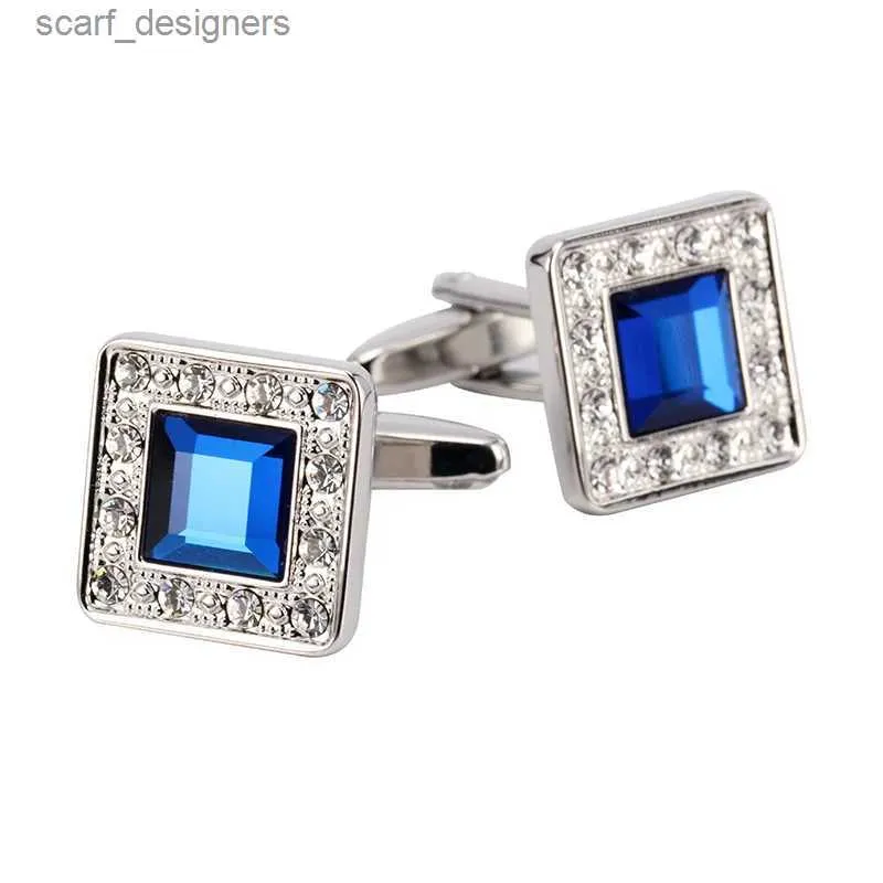 Cuff Links 2016 Promotion Real Men Crystal Cufflinks Male French Shirt Cufflinks Stainless steel blue crystal Best Gift Cuff links hot sale Y240411