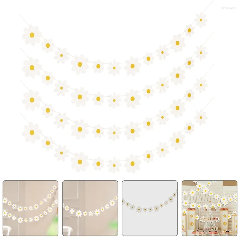 Party Decoration 5 PCS Daisy Latte födelsedagsdekorationer Garland Banner Boho Dekorera dagis Blommorpapper