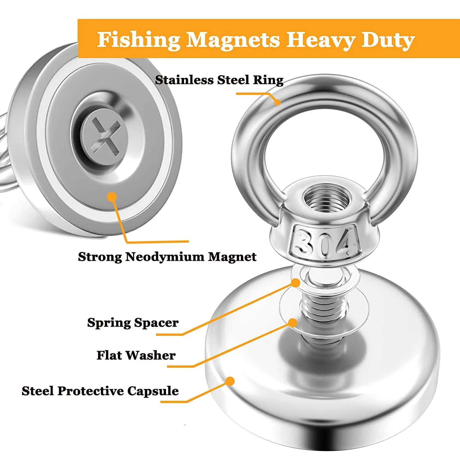 D20-D75 Superstarker N52 Fischereimagnet Hochleistungsrettung Magnet Schatzjagd Magnetischer Haken mit Loch-Augenbolzen für den Arbeitsplatz