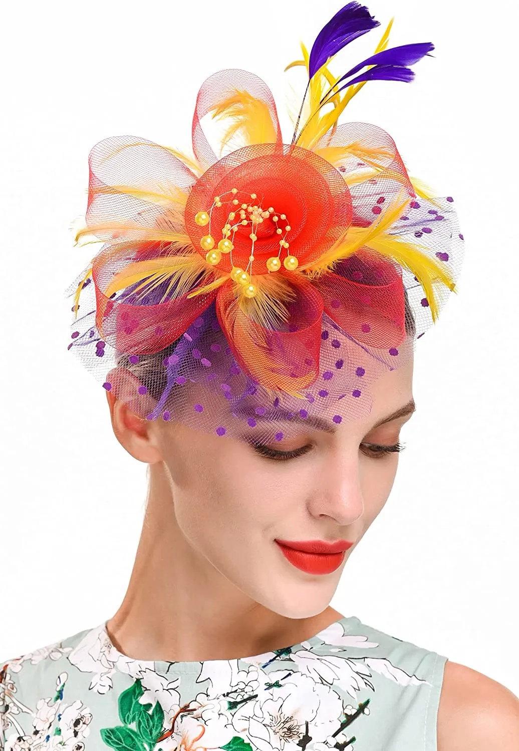 Feathered Mesh feather headpiece for Women's Tea display picture 2