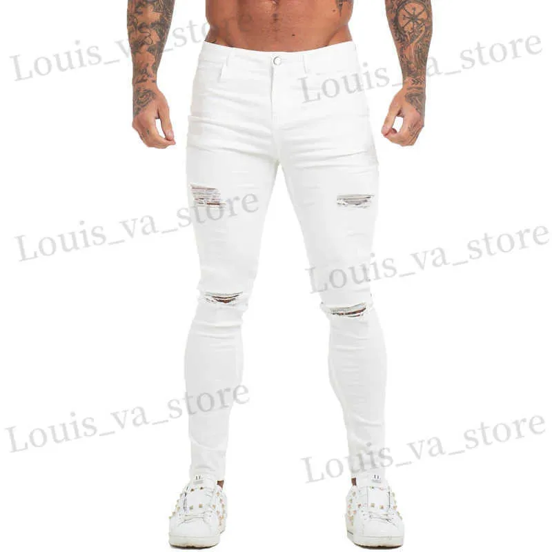 Jeans de hombres Gingtto Jeans Men elásticos Jeans delgados Jeans Men estiramiento Pantalones rasgados Strtwear para hombres Jeans Blancos Pantalones blancos Fit T240411