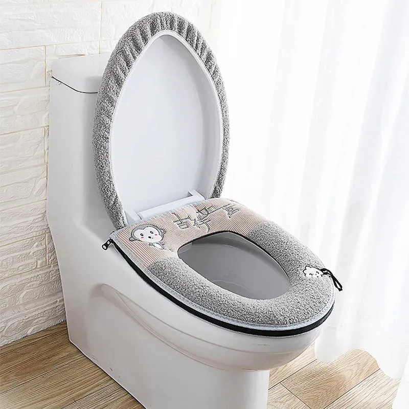 2Pcs/Set Toilet Seat Set Bathroom Universal Ruran Removable Toilet Seat Cover Winter Thickened Sitting Stool Bidet Mat