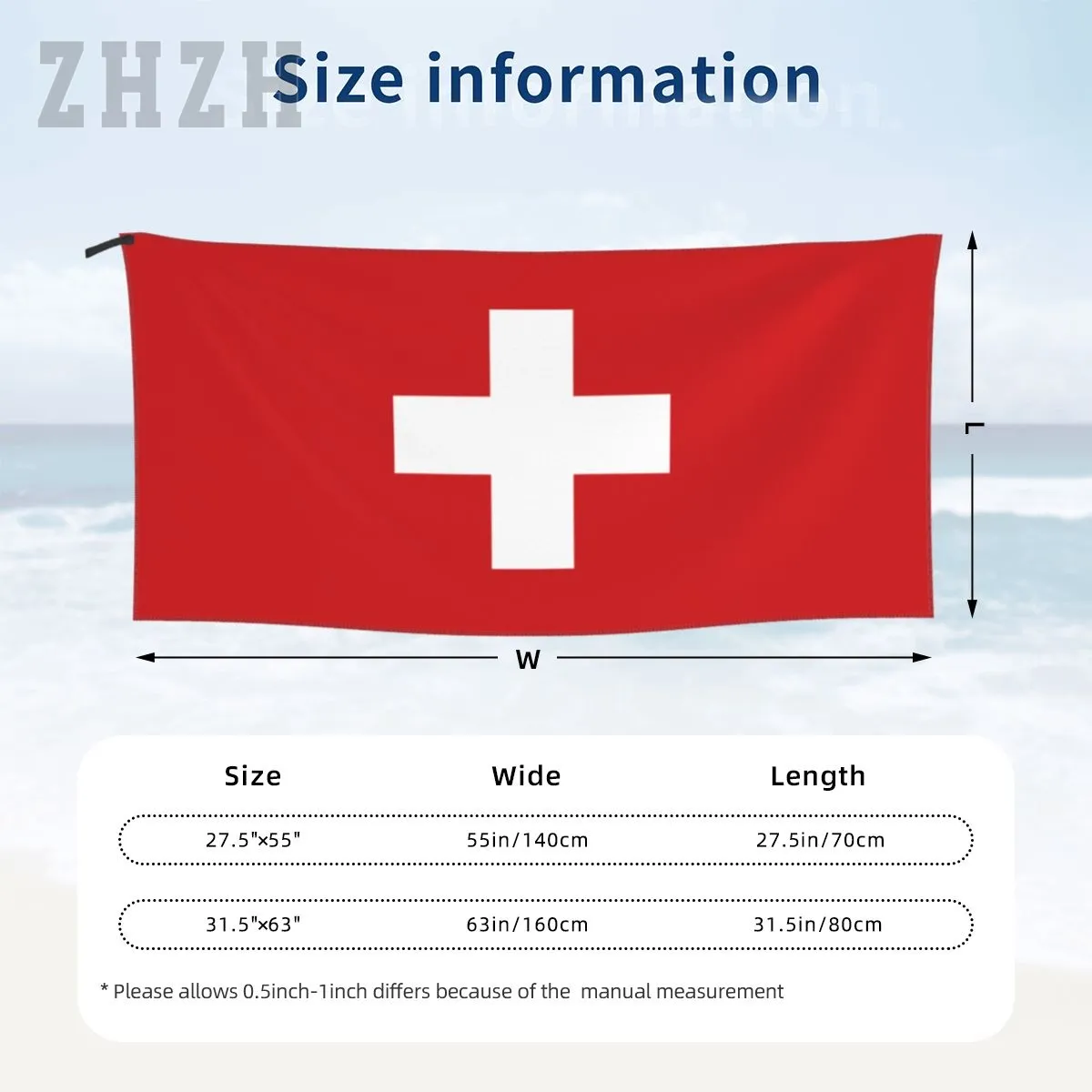 More Design Switzerland Flag Swiss Emblem Bath Towel Quick dry Microfiber Absorbing Soft Water Breathable Beach Swimming