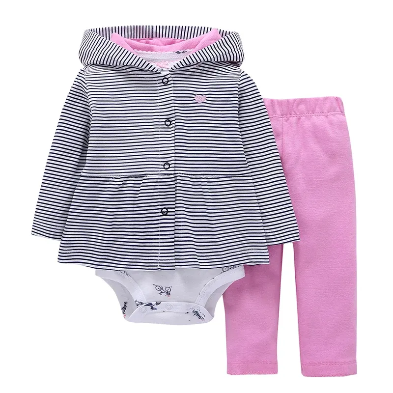 stripe hooded jacket+Long sleeve bodysuit+pants for baby girl clothes set newborn boy outfit 2019 new born clothing babies suit