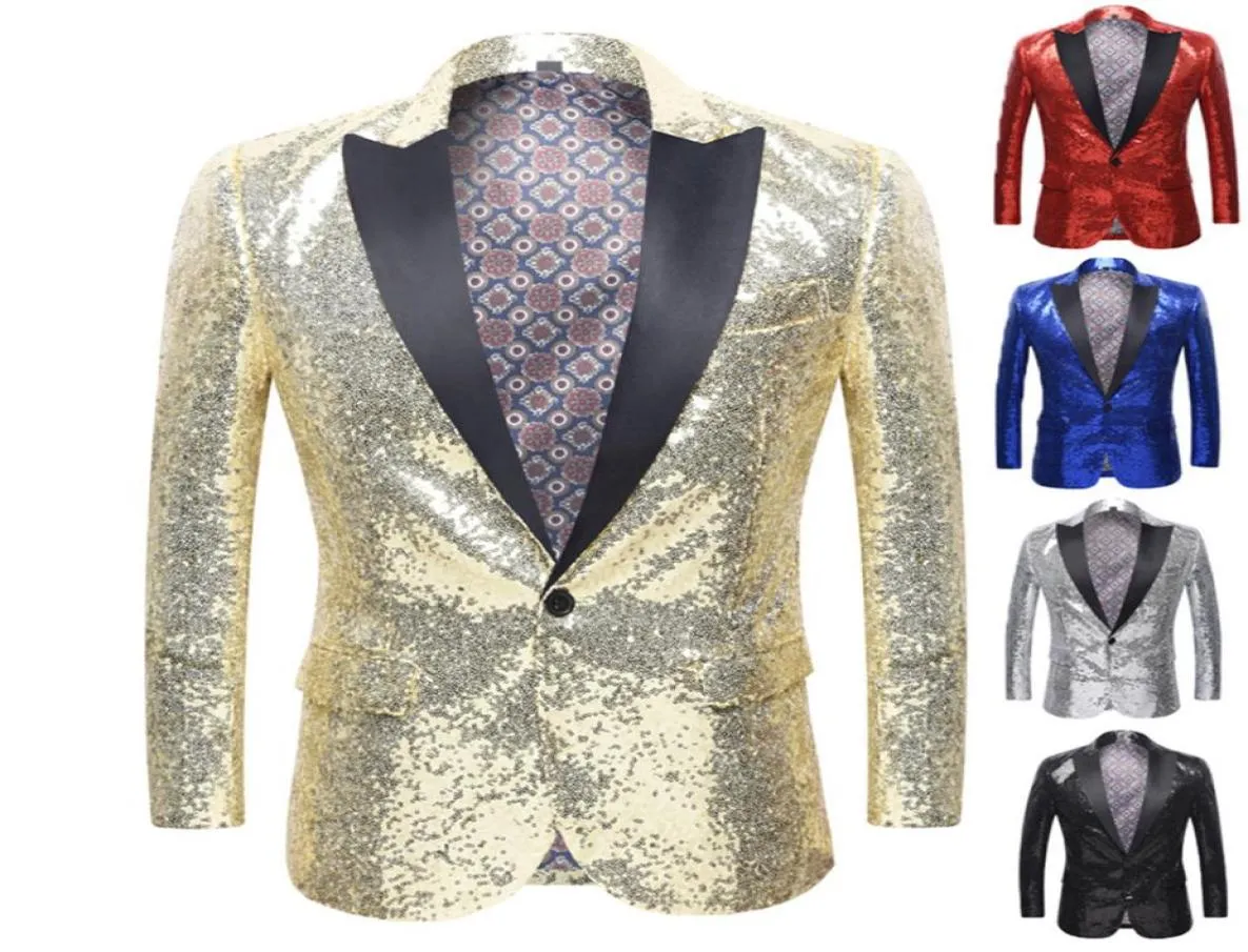 Newest Fashion Men Sequins Blazer Party Show Stylish Solid Suit Blazer Business Wedding Party Outdoor Jacket Tops Blouse 1805025