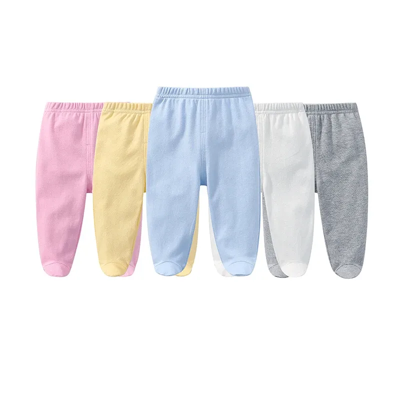 Pantalon infantile nouveau-né bébé baby garçon pantalon 100% coton panton panton de liaisation de pied solide pantalon 012 mois