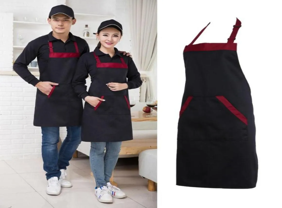 Cuocio per cuocere da cucina a mezza cucina chef catering di Halterneck con 2 grembiuli senza maniche tasche per donna uomo nero rosso1565032