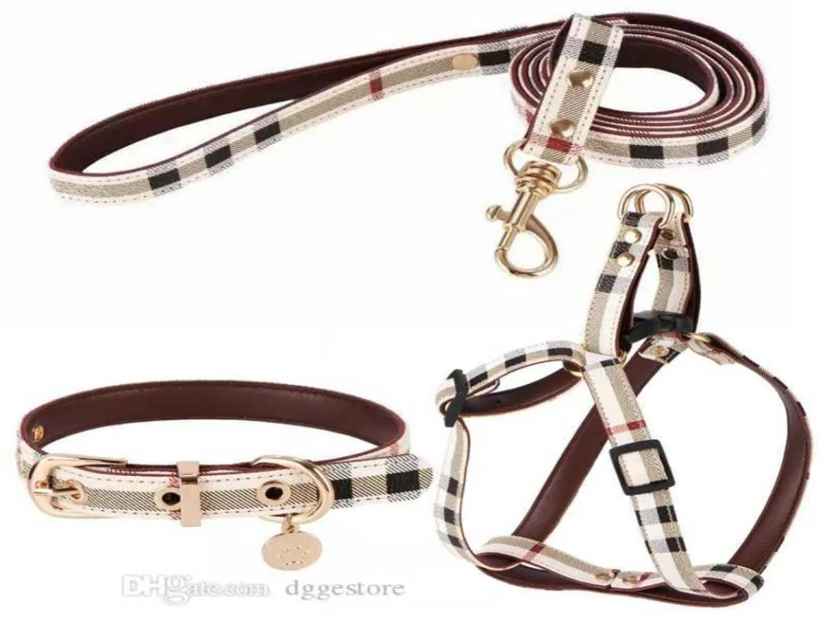 Dog Collars Designer Harness and Leasches Set Soft Justerable Printed Leather Classic Pet Collar Leash Set för små hundar Chihuahu1825427