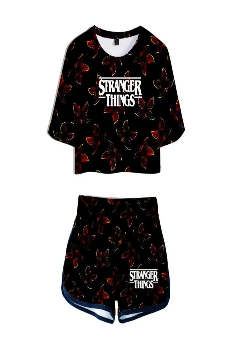 Zomer Women039S Sets Stranger Things 3 3D Gedrukte korte mouw Crop Top Shorts Sweat Suits Women Tracksuits Two Pally Outfit1629982