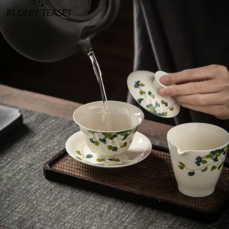 160 ml chinois céramique gaiwan tasse tasse de thé à la main motif de fleurs thémot