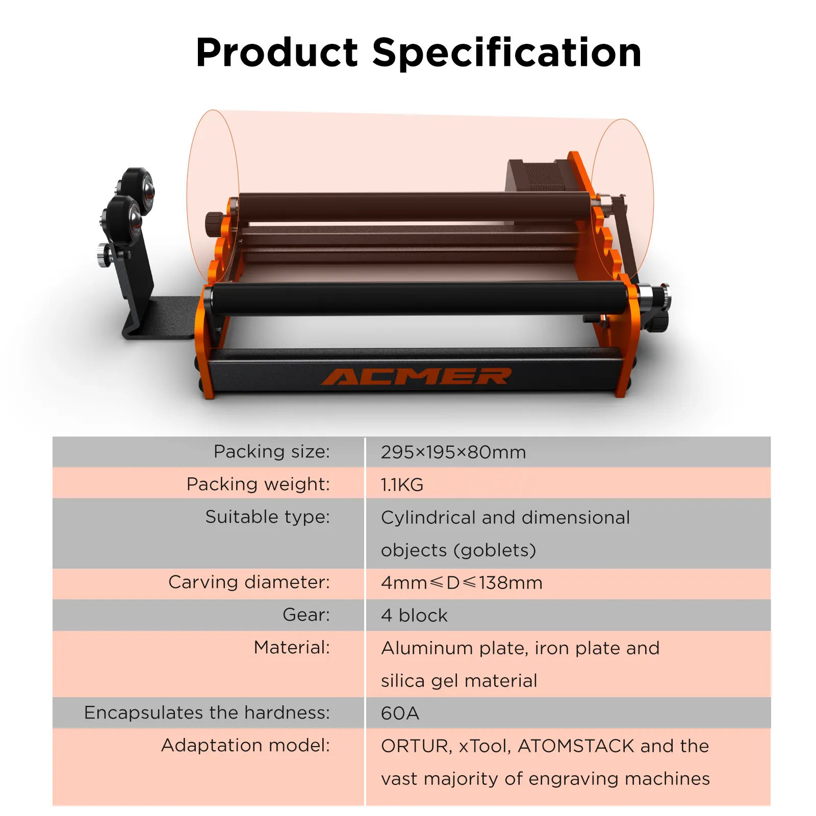 ACMER M2 Laser Rotary Roller Laser Engraver Y-axis Rotary Roller 360° Rotating for 4-138mm Different Engraving Diameter 4 Gears