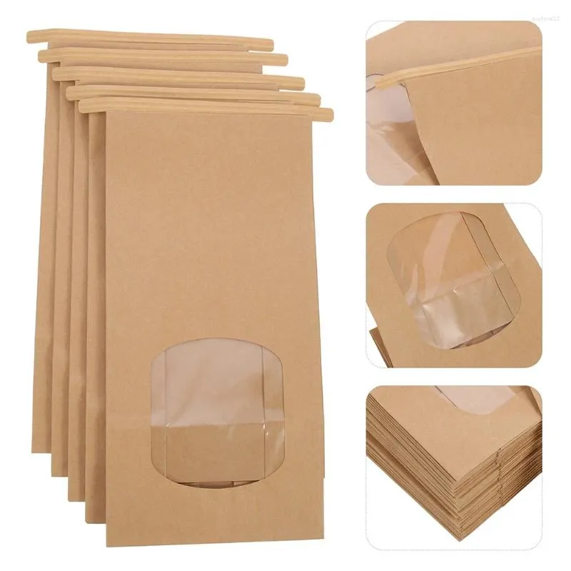 Enveloppe-cadeau 50 PCS Sac en papier à pâtisserie Sacs de boulangerie de pain avec fenêtre Small Candy Kraft Back Sandwich Biscuit pour biscuits faits maison Sachets marron