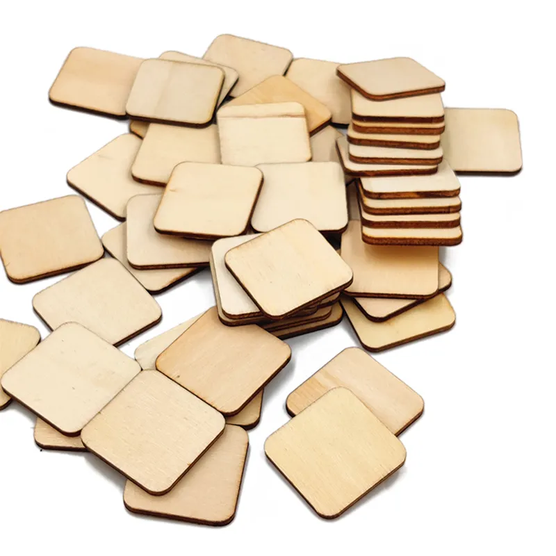 50pcs 30MM Unfinished Square Wood Pieces, Blank Wooden Cutouts for Crafts,Squares Cutout Tiles Unfinished Wood Cup Coasters