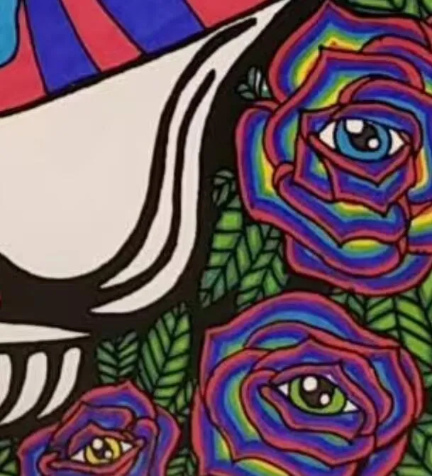 Crânio psicodélico grato morto dançando ursos rosa olhos rosa hippie colorido elegante parede pendurada decoração tapeçaria