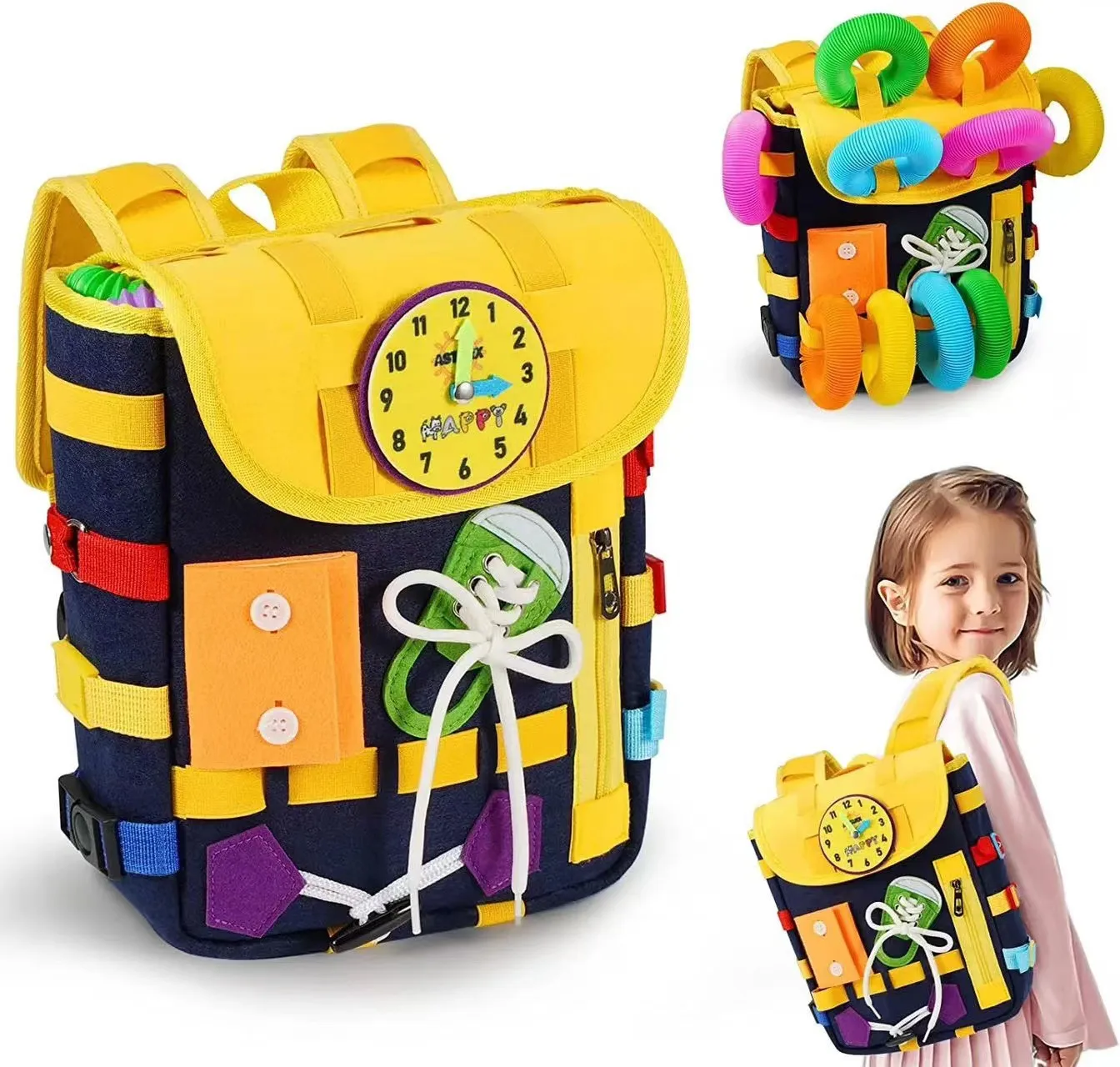 Kid Montessori Bolsa Busy Board com fivelas Aprendizando desenvolver habilidades motoras finas e habilidades básicas para a vida infantil brinquedos de viagem