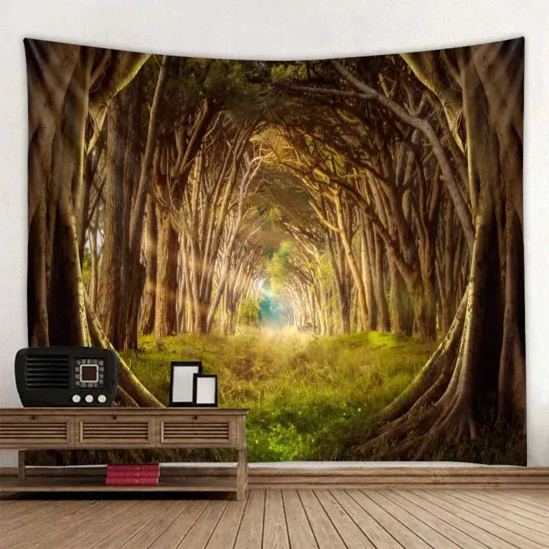 Forest Landscape Tapestry tapisseries Waterfall Nature Mur suspendu salon décor mural boho décor de chambre psychédélique