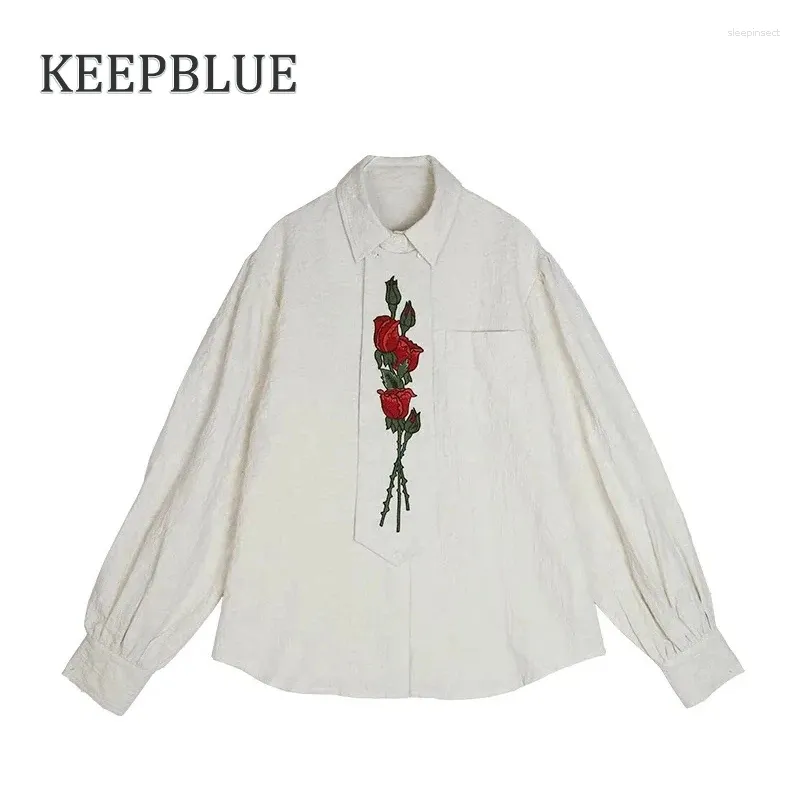 Blouses pour femmes Coréen Version Rose à broderies Floral Shirt Women Design Y2K HARAJUKU RETRO RETRO LA LONGE LOBE LOBE CHlouse Chlouse Spring