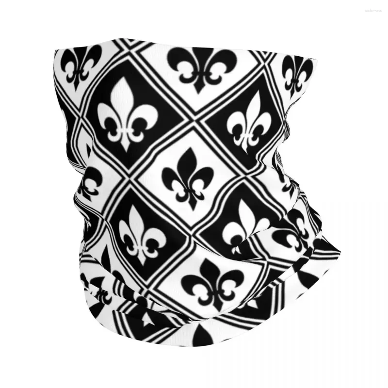 Bandanas Black Fleur De Lis And Diamond Pattern Bandana Neck Warmer Winter Ski Tube Scarf Gaiter Fleur-De-Lys Lily Floral Face Cover