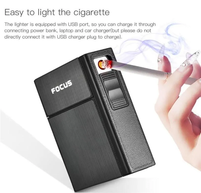 Smoking Cigarette Case Storage Box Container Metal Pocket USB Electronic Charged Cigarettes Lighter Cases Pack Cover Cigar Tobacco3258423